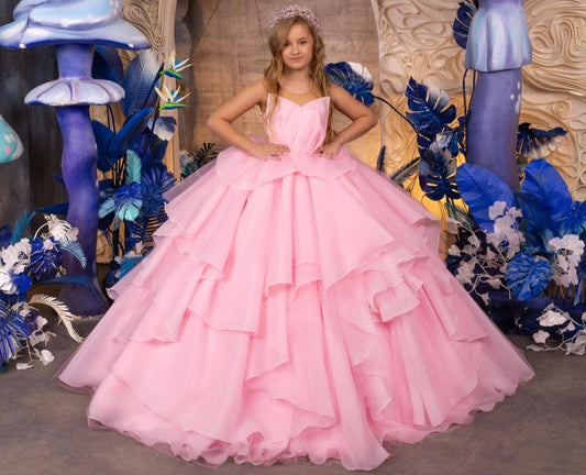 Illusion Petal V-Neck Multi Layered A-Line Princess Flower Girl/Special Occasion Gown