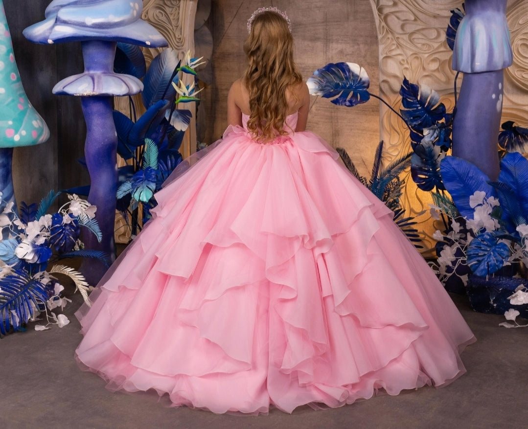 Illusion Petal V-Neck Multi Layered A-Line Princess Flower Girl/Special Occasion Gown