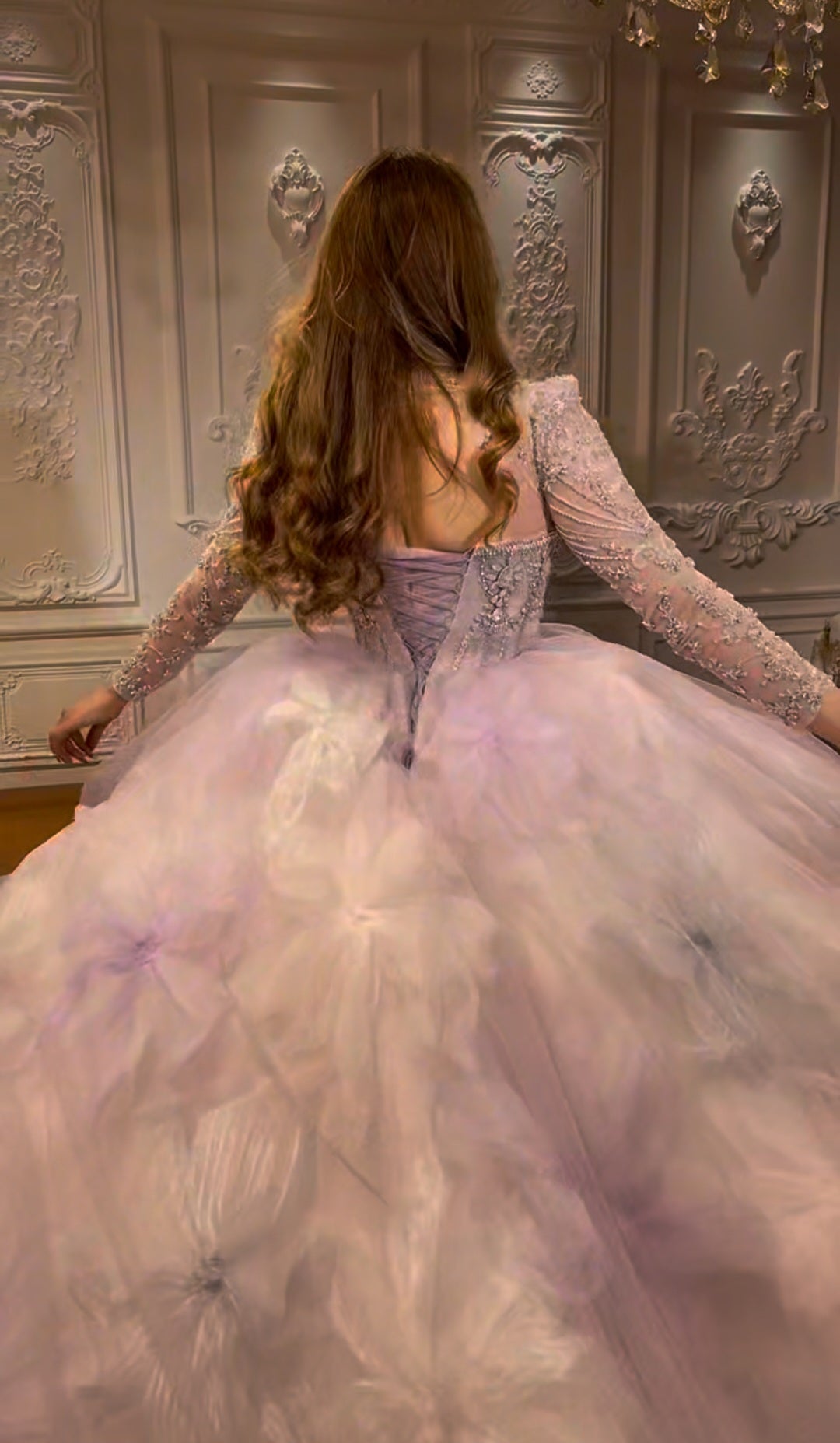 Gorgeous Multi Beaded Long Sleeve Corset Big Floral Quinceañera, Bridal, Special Occasion, Pageant Ball Gown