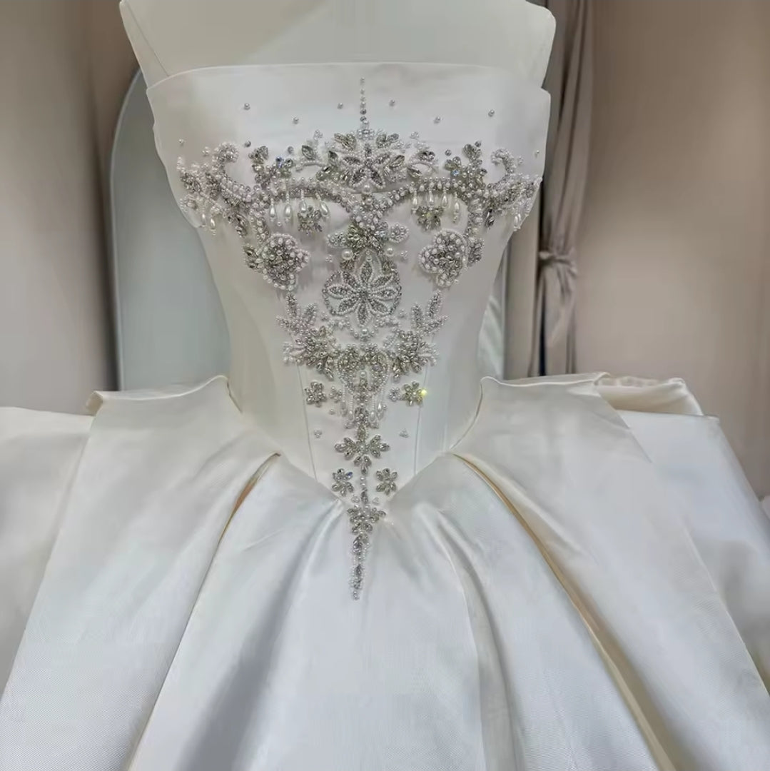 Elegantly Timeless and Simple Strapless Multi Faceted Beading With Sculpted Waist Detail 2025 Bridal And Ceremonial Ball Gown