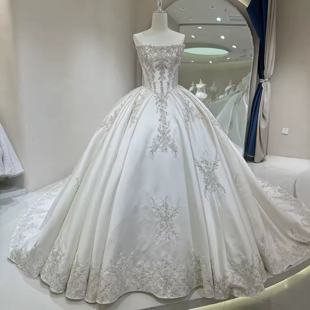 Stunning Multi Beaded And Sequin Scattered Strapless Bell Of The Ball Princess Bridal And Ceremonial Ball Gown