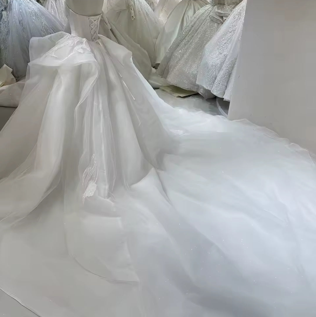 Strapless Sweetheart Bold And Beautiful Big Floral Lace Detailed Layered Sparkling Bridal & Ceremonial Ball Gown