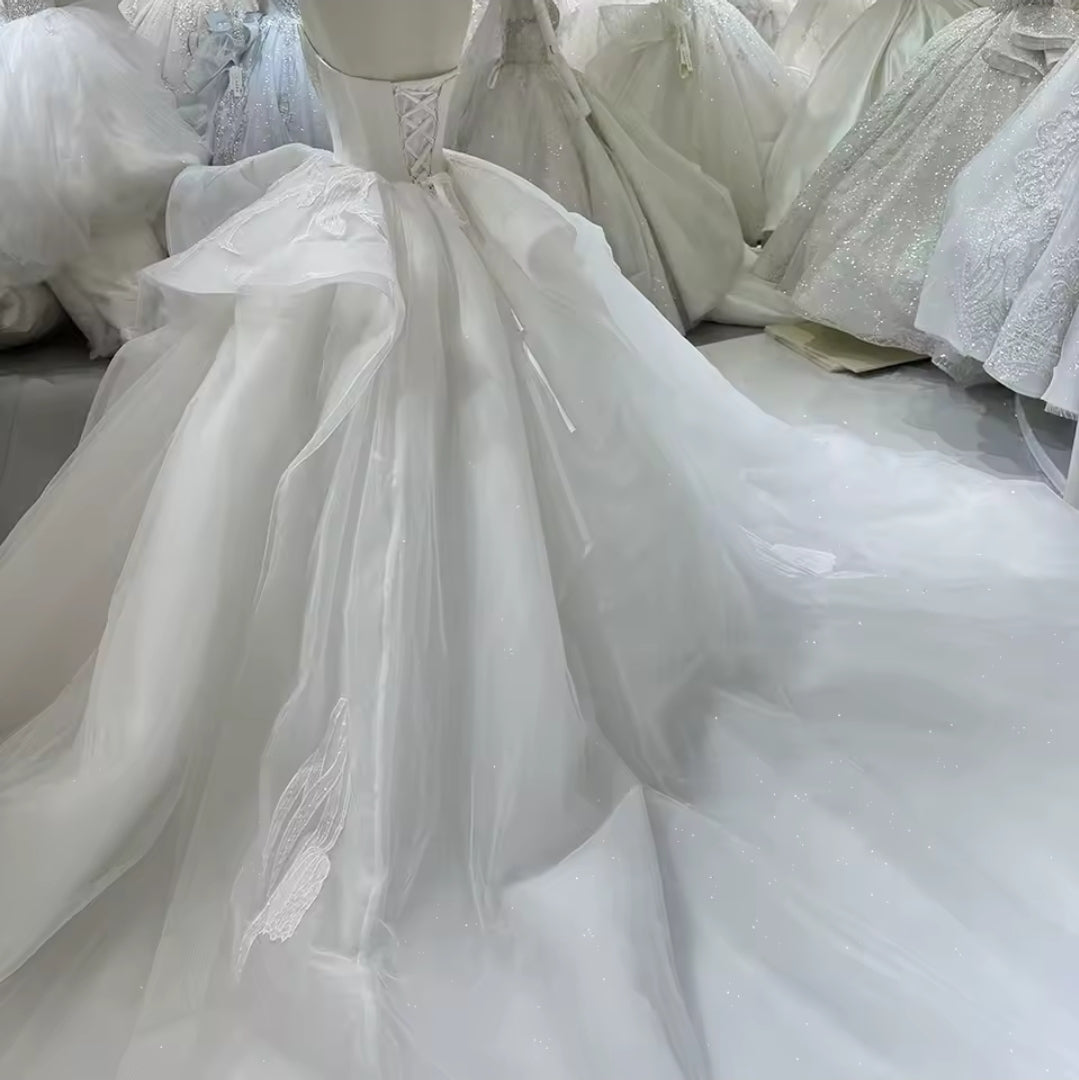 Strapless Sweetheart Bold And Beautiful Big Floral Lace Detailed Layered Sparkling Bridal & Ceremonial Ball Gown