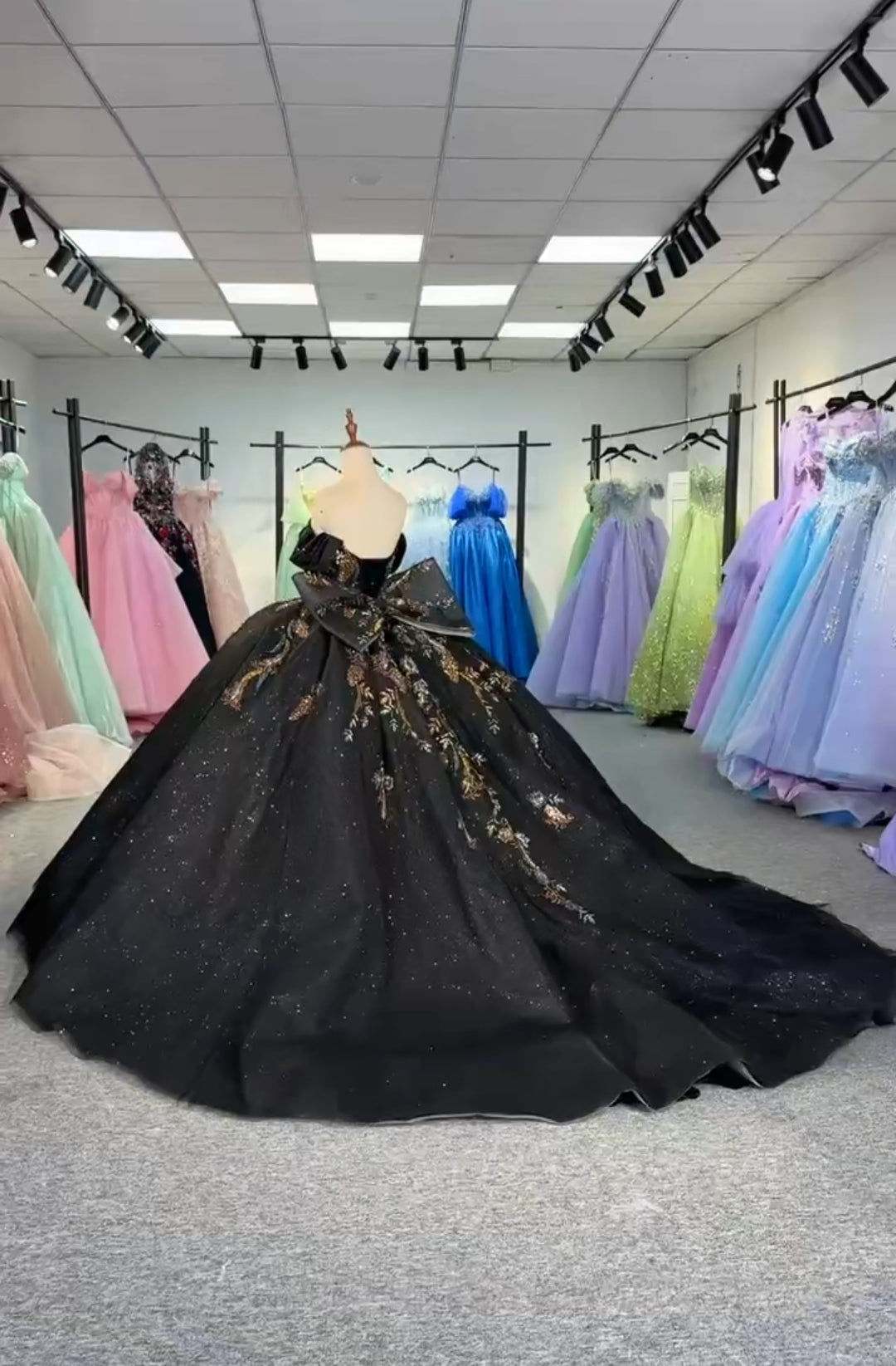 Off The Shoulder Black Multi Colored Floral Lace Sweetheart Draped Sequin Quinceañera, Bridal, Special Occasion, Pageant, Bat Mitzvah Ball Gown