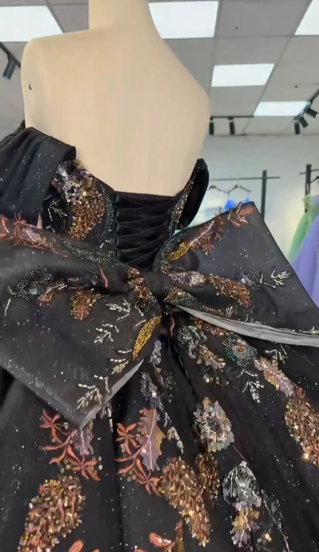 Off The Shoulder Black Multi Colored Floral Lace Sweetheart Draped Sequin Quinceañera, Bridal, Special Occasion, Pageant, Bat Mitzvah Ball Gown
