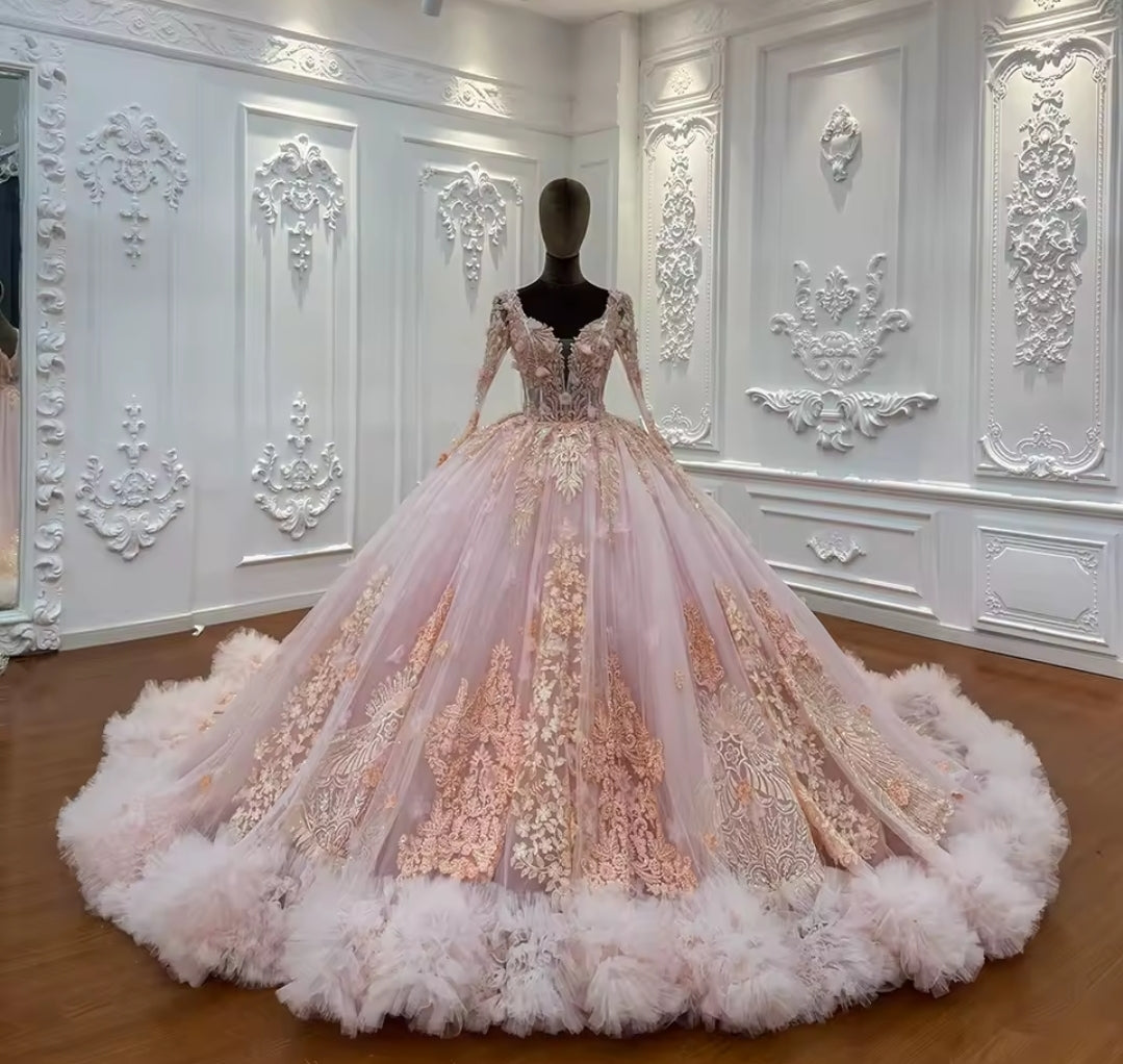 2025 Baby Pink Non-Traditional Floral 3D Appliqués Bridal Gown or Quinceañera, Pageant, Bat Mitzvah, Sweet 16 Ball Gown