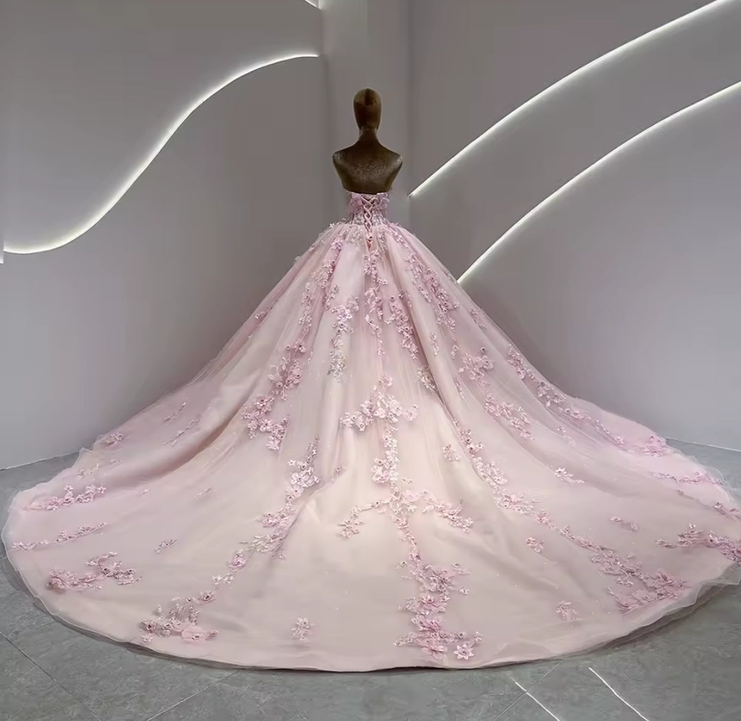 Pink Non-Traditional Sweetheart Princess Floral Bouquet 2025 Bridal Ball Gown