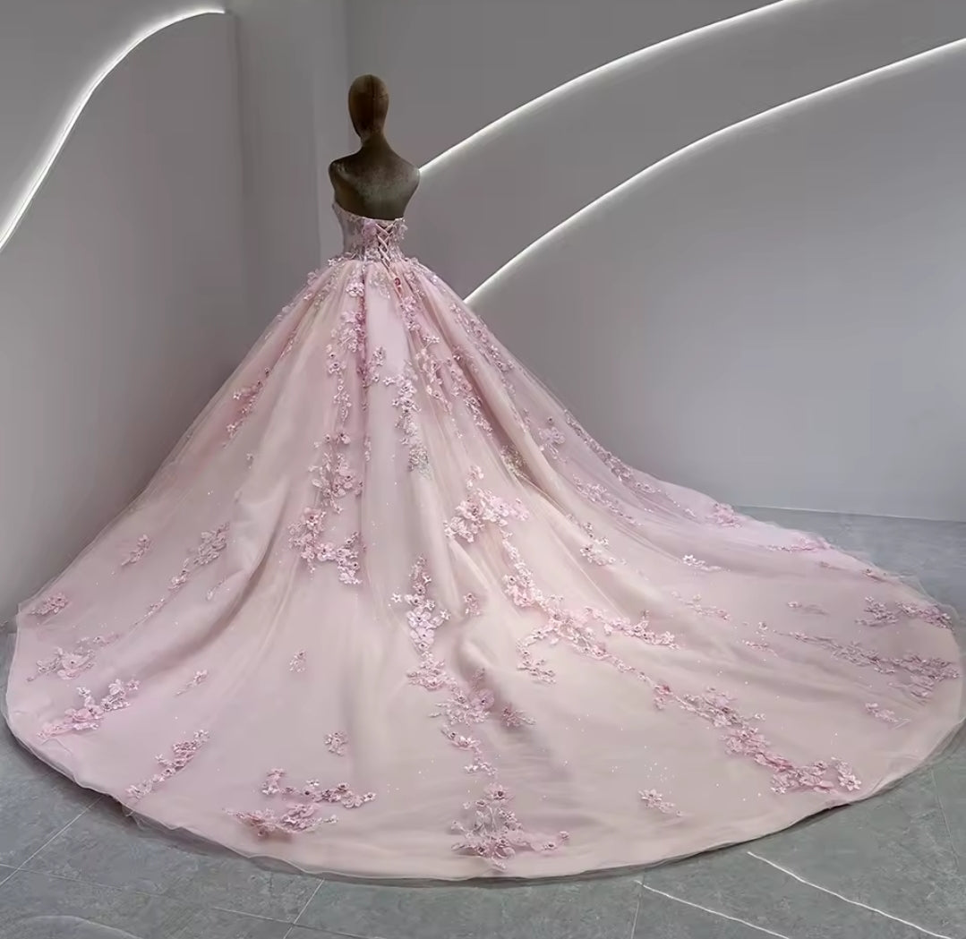 Pink Non-Traditional Sweetheart Princess Floral Bouquet 2025 Bridal Ball Gown