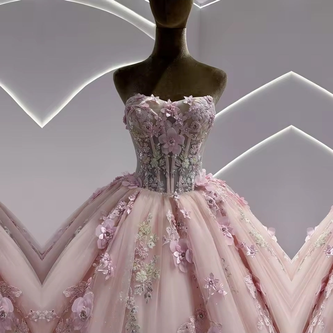 Pink Non-Traditional Sweetheart Princess Floral Bouquet 2025 Bridal Ball Gown