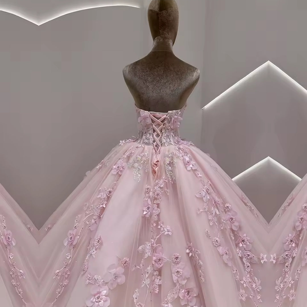 Pink Non-Traditional Sweetheart Princess Floral Bouquet 2025 Bridal Ball Gown