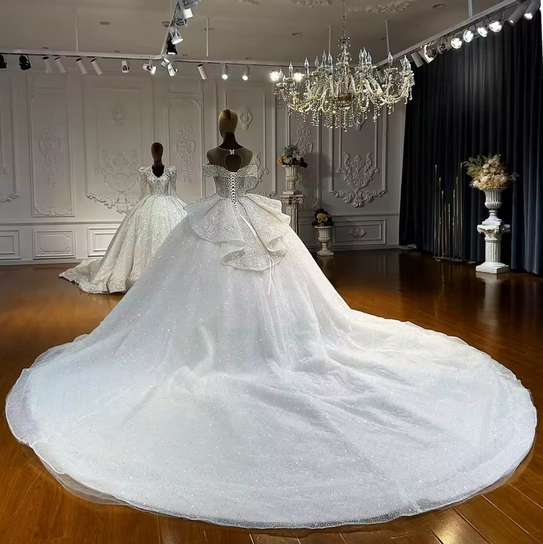 Beautiful Luxury Beaded 2025 Design Illusion Off The Shoulder Sweetheart Bridal Gown With Lace Up Back