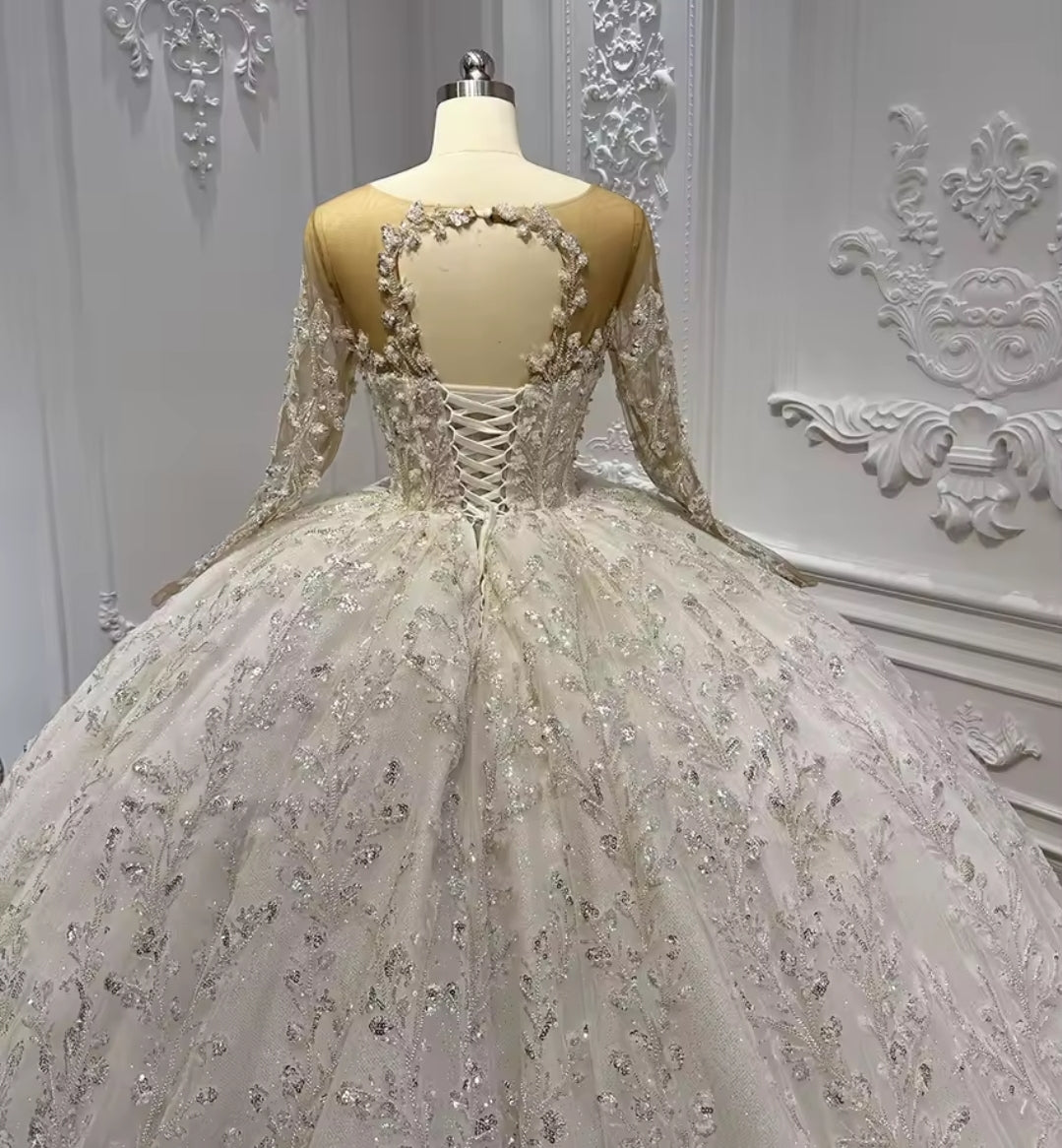 Beautiful Beaded Sequin Lace 2026 Illusion Plunging Sweet Neckline Ivory Bridal Ball Gown With Open Back And 150 CM Train