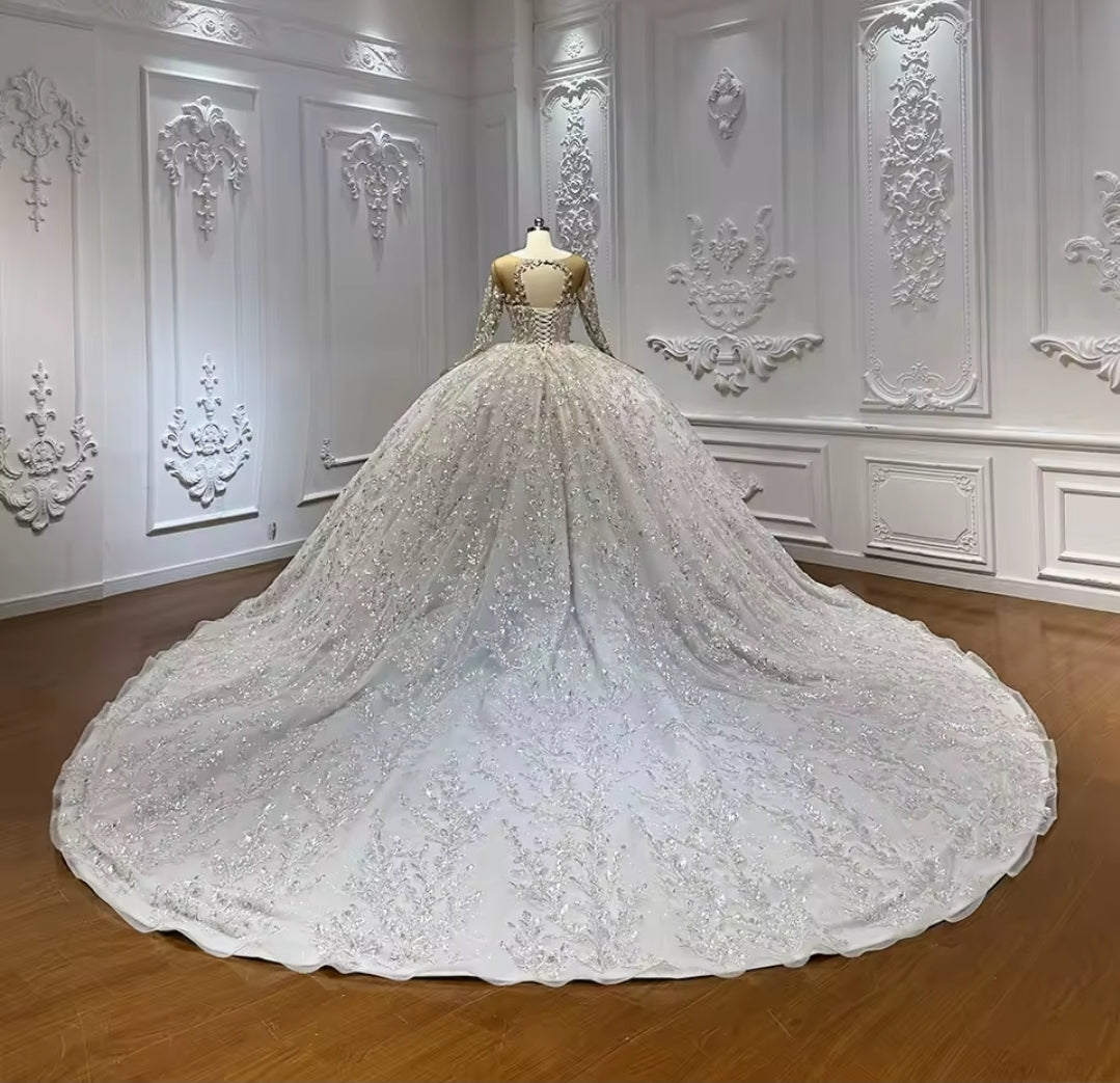 Beautiful Beaded Sequin Lace 2026 Illusion Plunging Sweet Neckline Ivory Bridal Ball Gown With Open Back And 150 CM Train