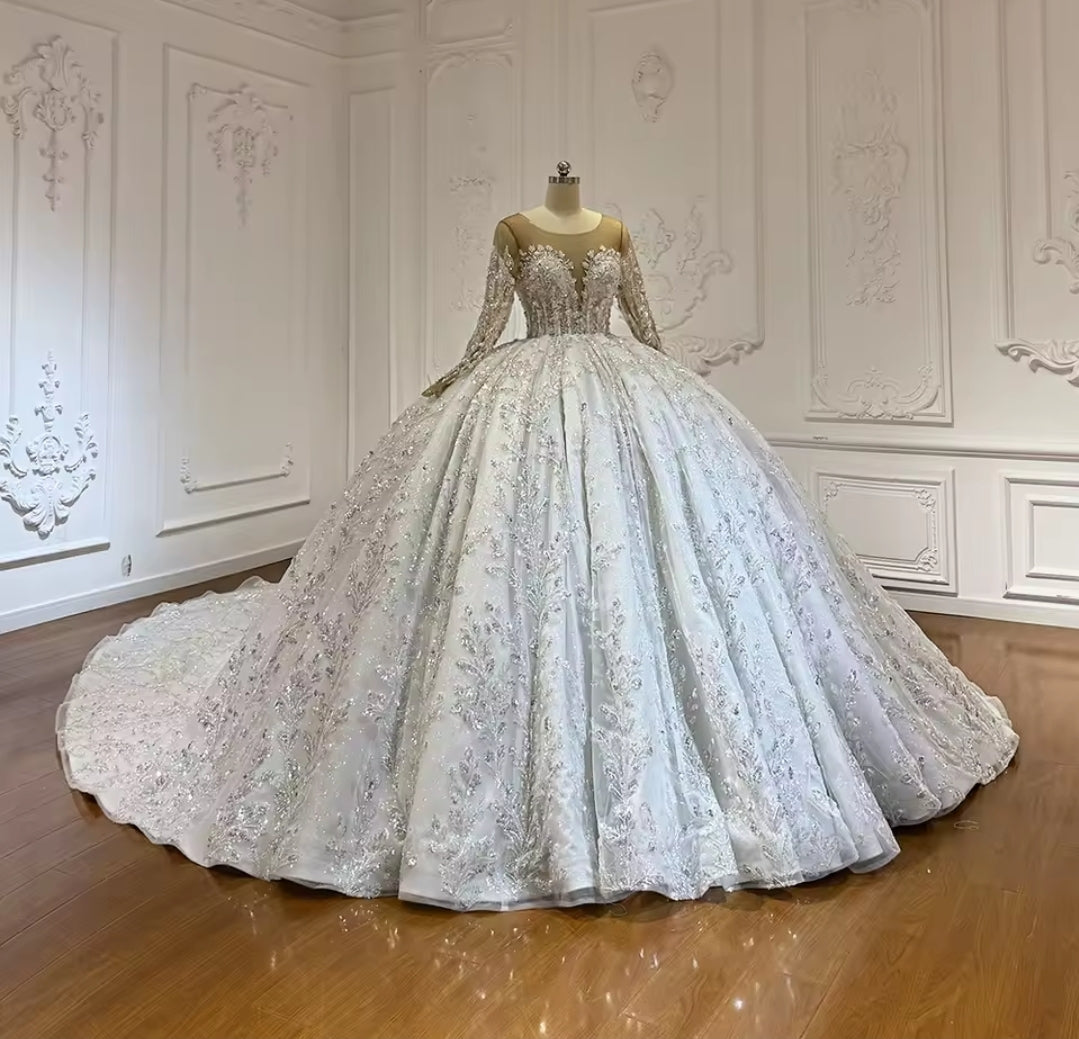 Beautiful Beaded Sequin Lace 2026 Illusion Plunging Sweet Neckline Ivory Bridal Ball Gown With Open Back And 150 CM Train