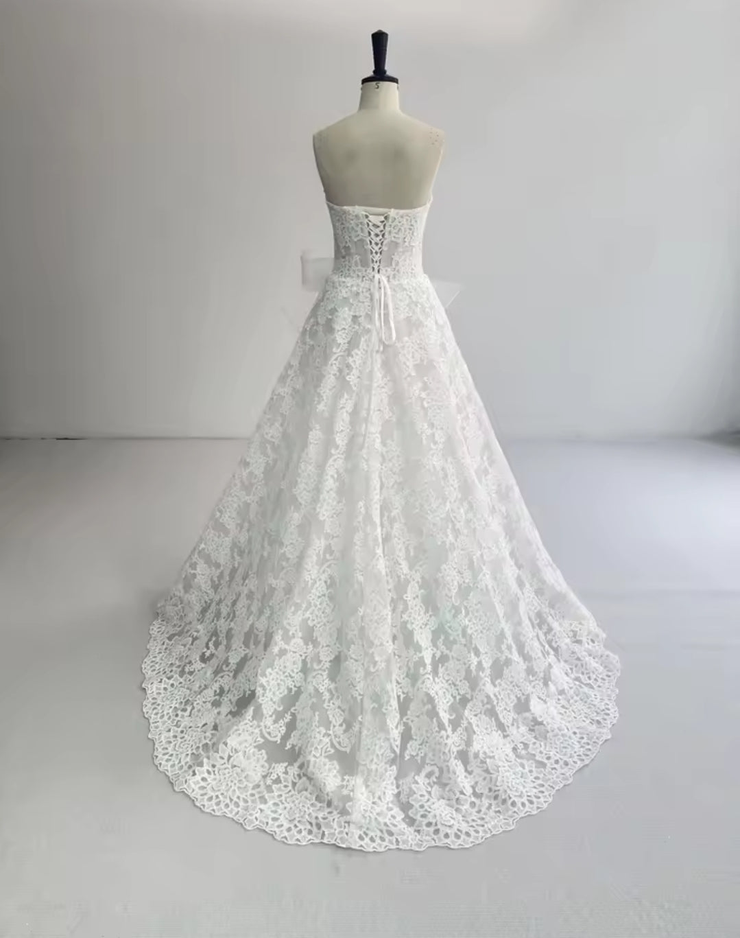 Simple Strapless Floral Lace A-Line Bridal And Ceremonial Gown