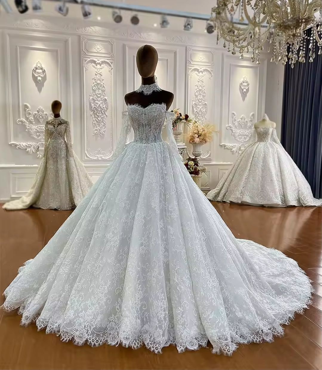 French Eyelash Lace Strapless Sweetheart Elegant Bridal Gown With Detached Sleeves