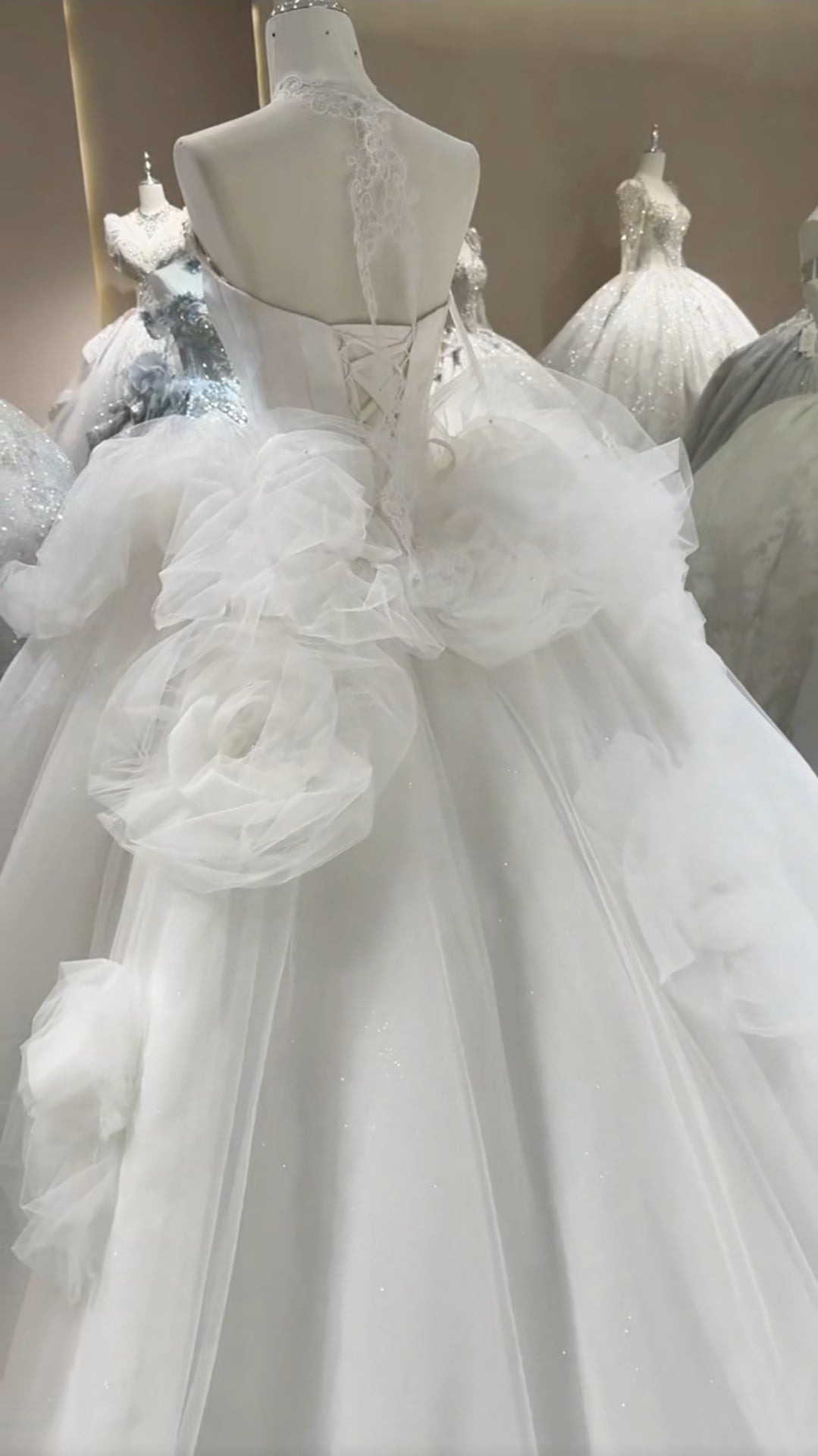 Shimmering Pearl & Multi Beaded Trim Satin Sweetheart Neckline And Scattered Bold Floral Motiffs With Neck Piece Bridal Gown