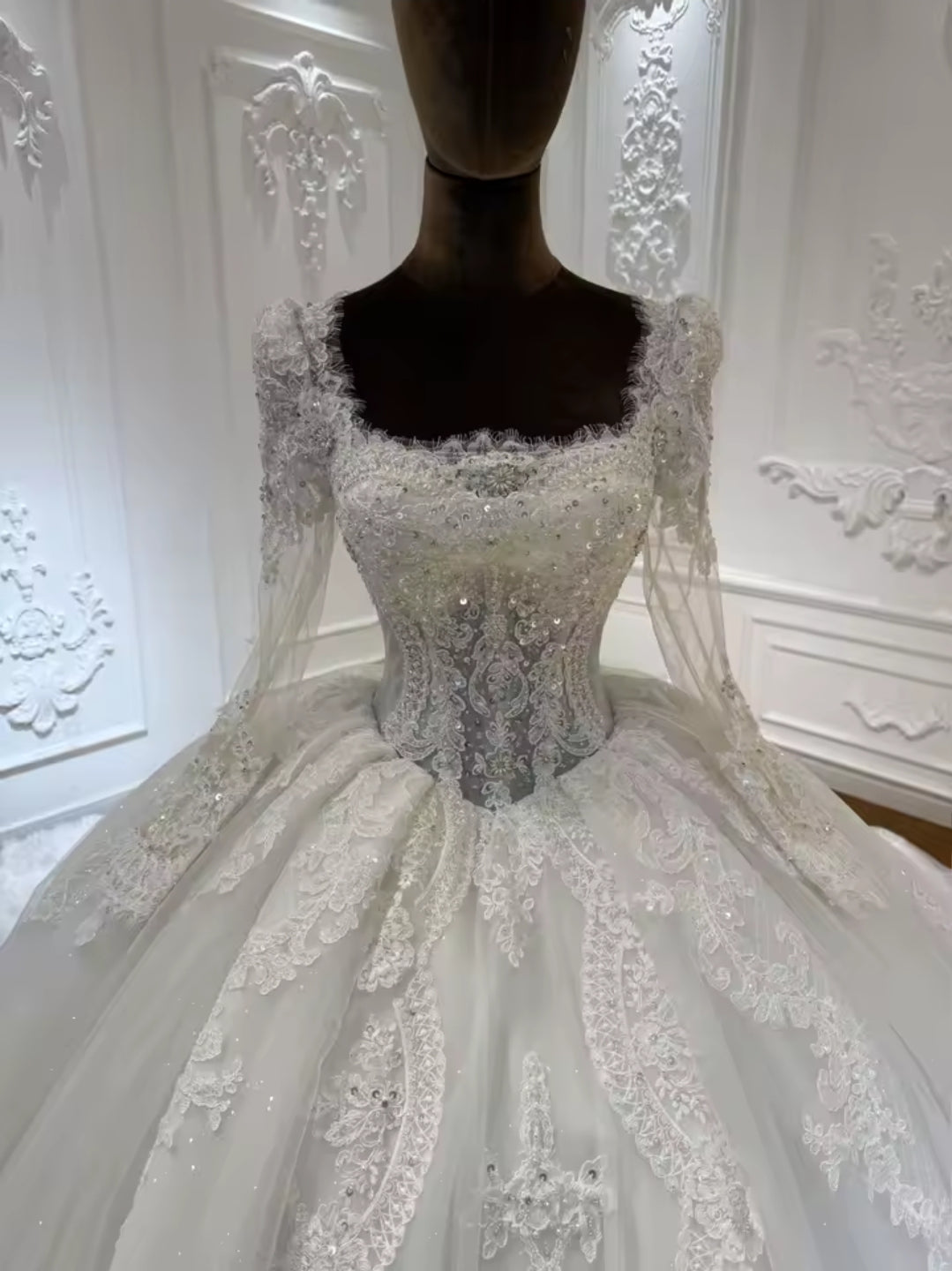 Beautiful & Elegant Lace Square Neck Sweetheart Floral A-Line Bridal Gown With Back Lace O And Lace Up Closure