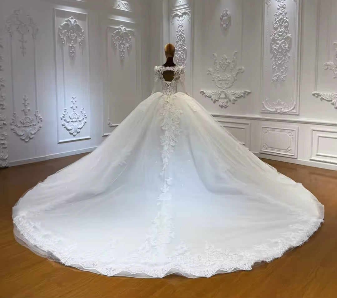 Beautiful & Elegant Lace Square Neck Sweetheart Floral A-Line Bridal Gown With Back Lace O And Lace Up Closure