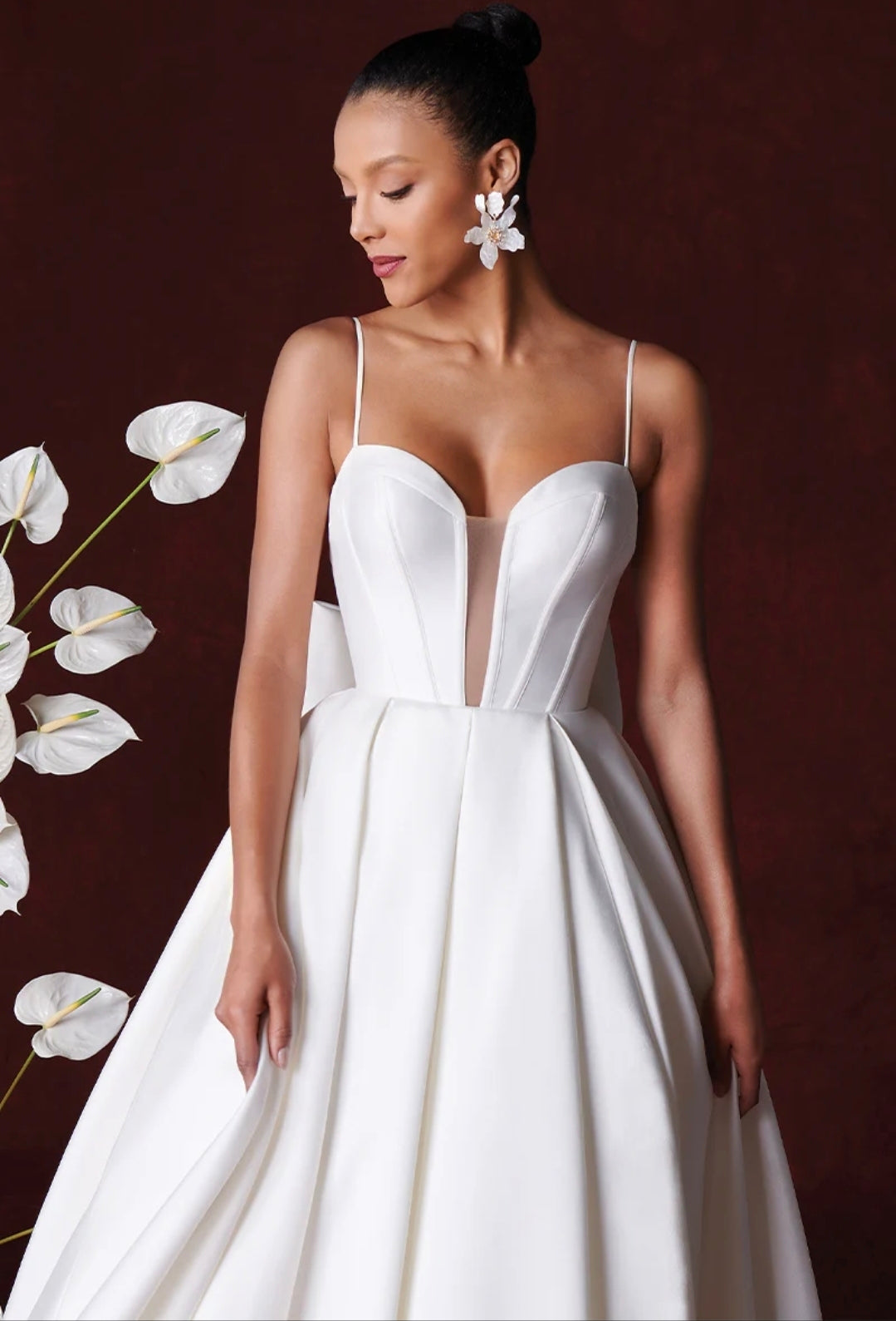 Sweetheart Spaghetti Strap Minimalist Ceremonial & Bridal Gown With Back Bow Detail