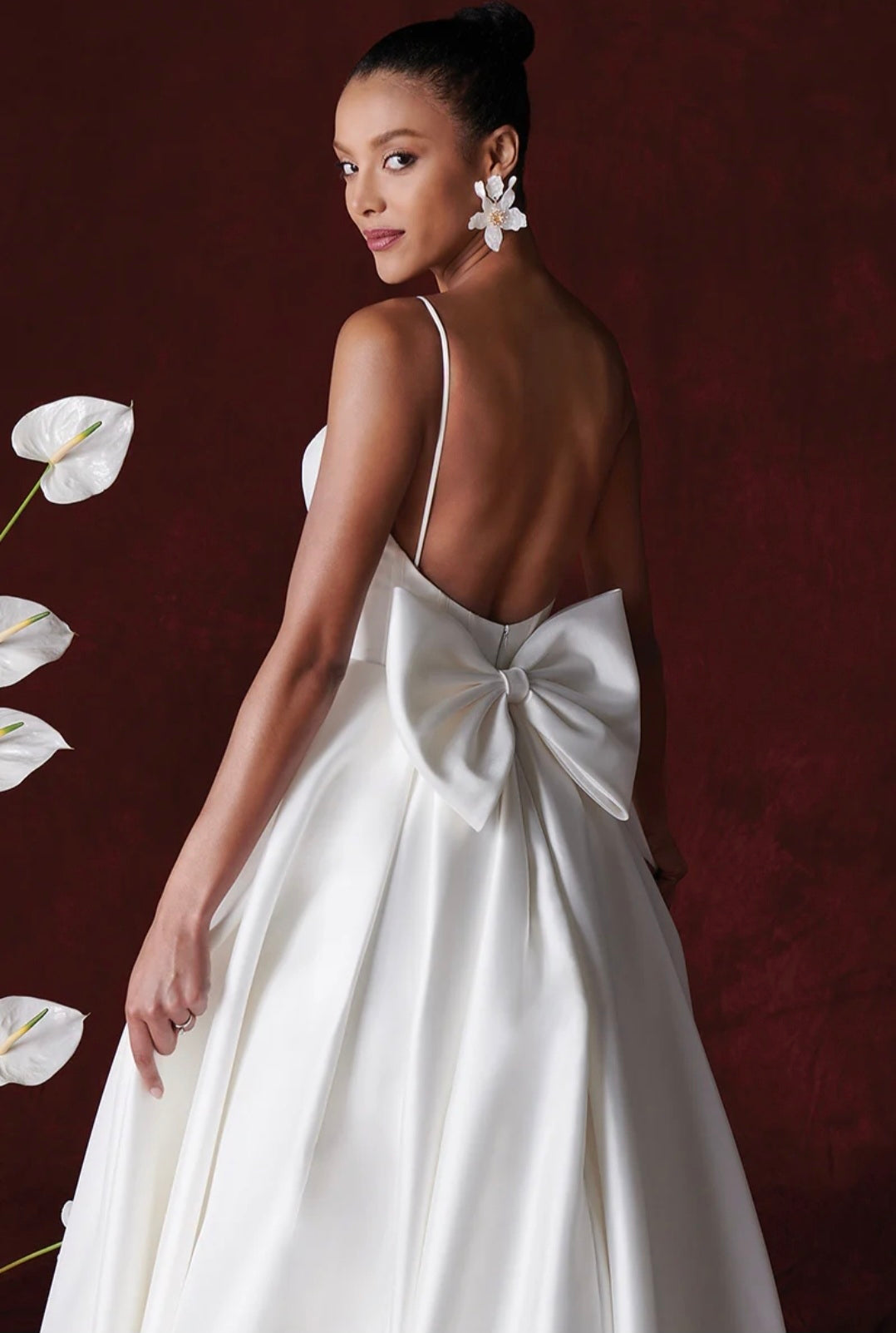 Sweetheart Spaghetti Strap Minimalist Ceremonial & Bridal Gown With Back Bow Detail
