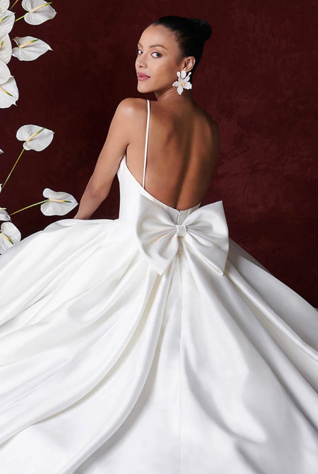 Sweetheart Spaghetti Strap Minimalist Ceremonial & Bridal Gown With Back Bow Detail