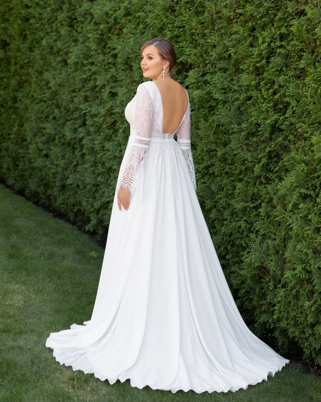 Long Lace Boho Flare Sleeve Chiffon Bridal And Ceremonial Gown