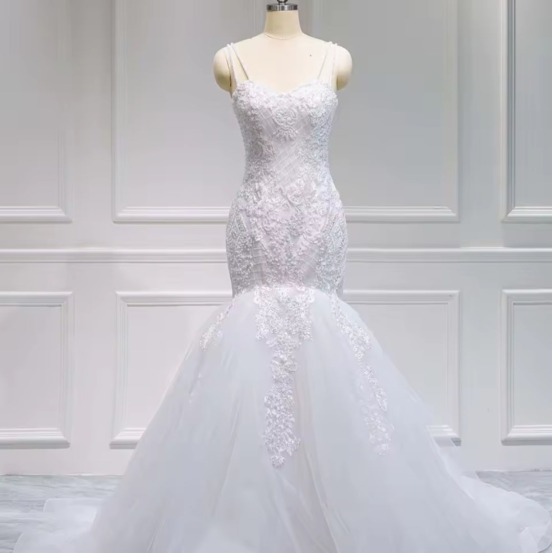Double Strap Sleeveless Sweetheart Lace Fit To Flare Mermaid Bridal And Ceremonial Gown