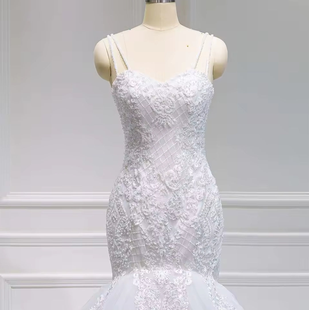 Double Strap Sleeveless Sweetheart Lace Fit To Flare Mermaid Bridal And Ceremonial Gown