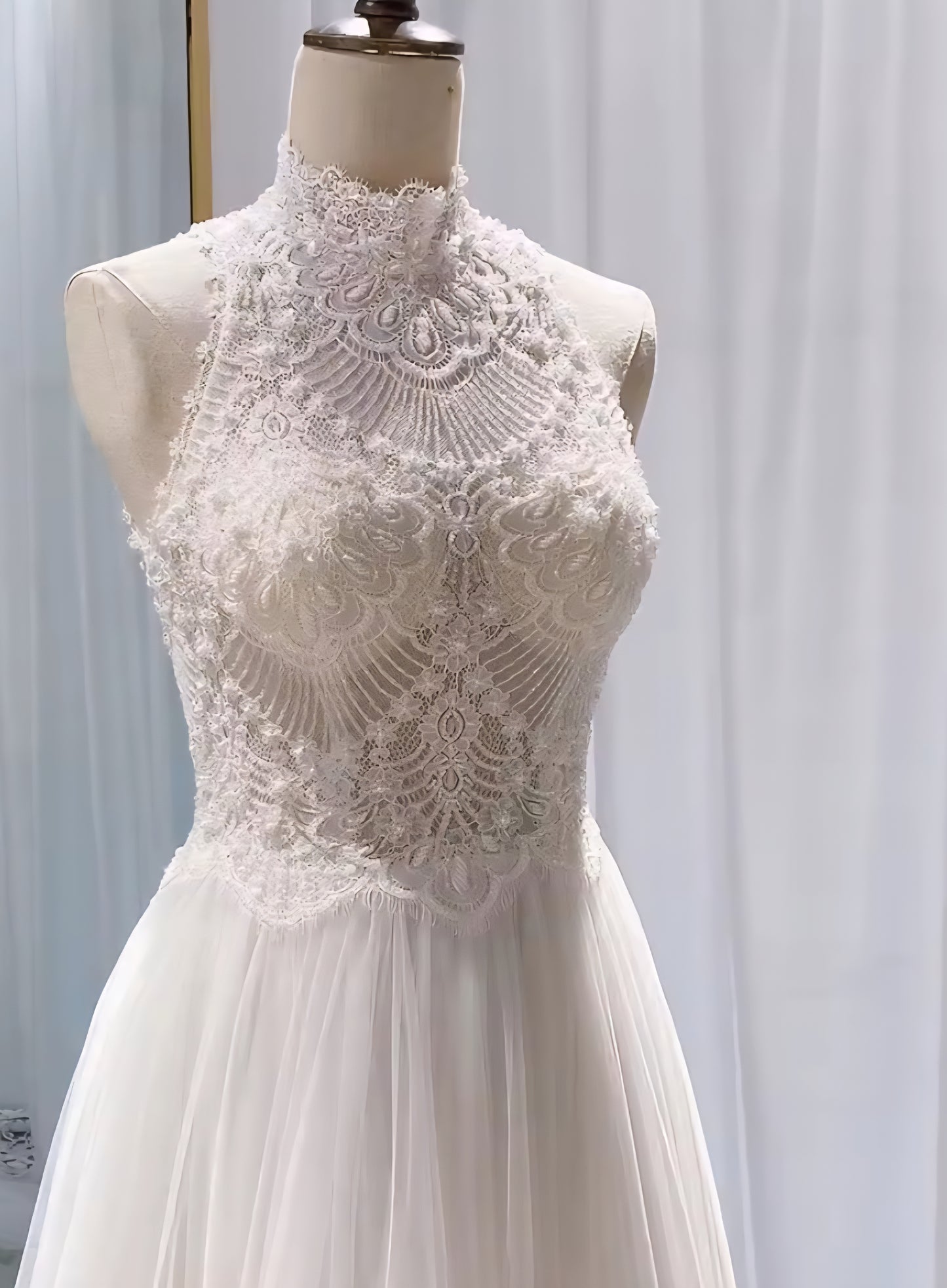 High Neck Beautiful Lace Halter 2025 Boho Beach Bridal, Vow Renewal And Ceremonial A-Line Gown