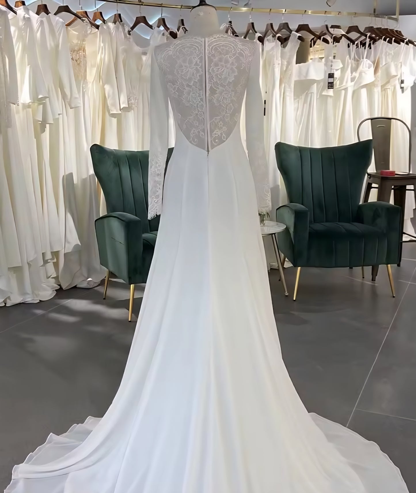 Simply Modest Long Sleeve 2025 Mermaid Gown With Beautiful Lace Back And Lace Sleeve Accents