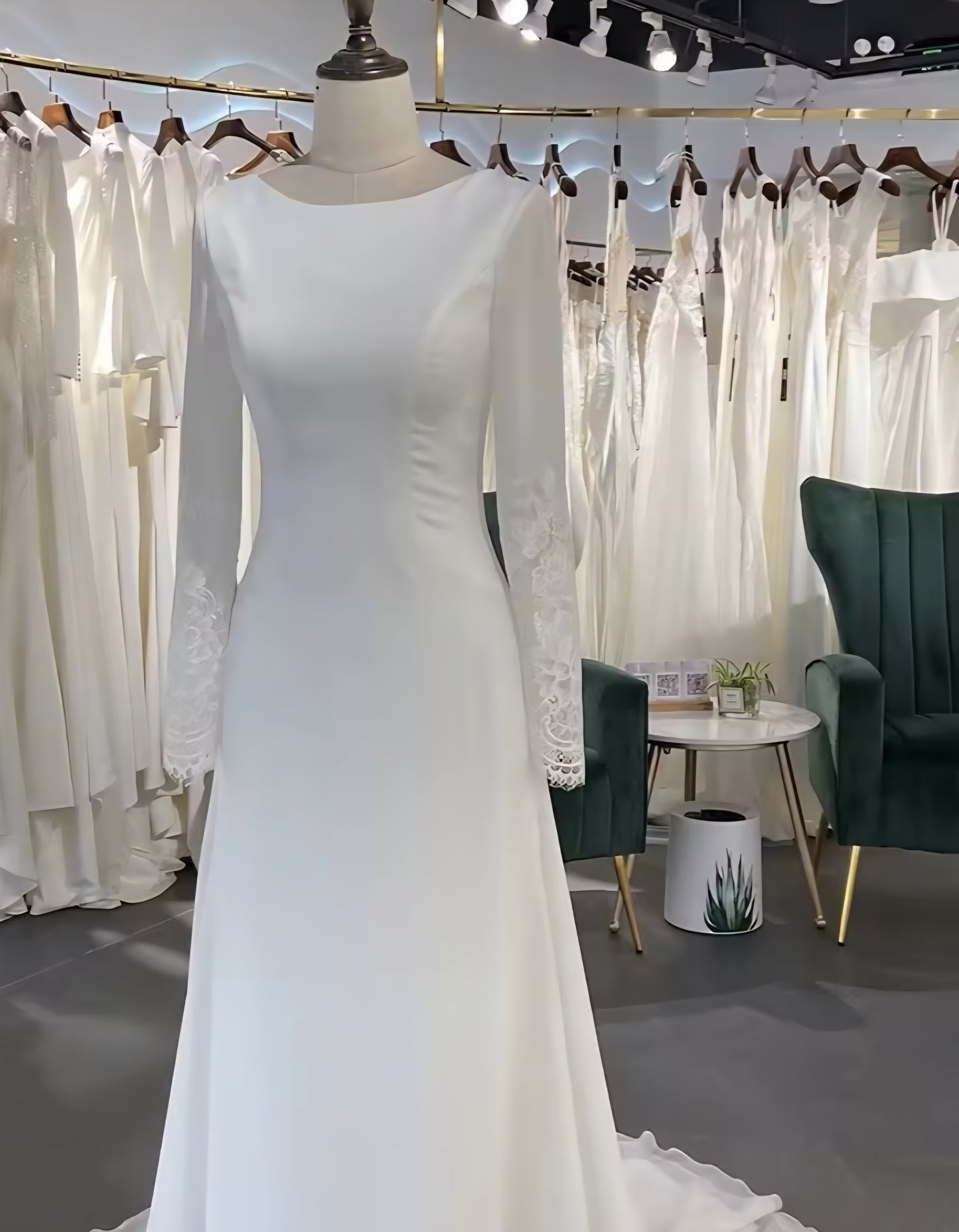 Simply Modest Long Sleeve 2025 Mermaid Gown With Beautiful Lace Back And Lace Sleeve Accents