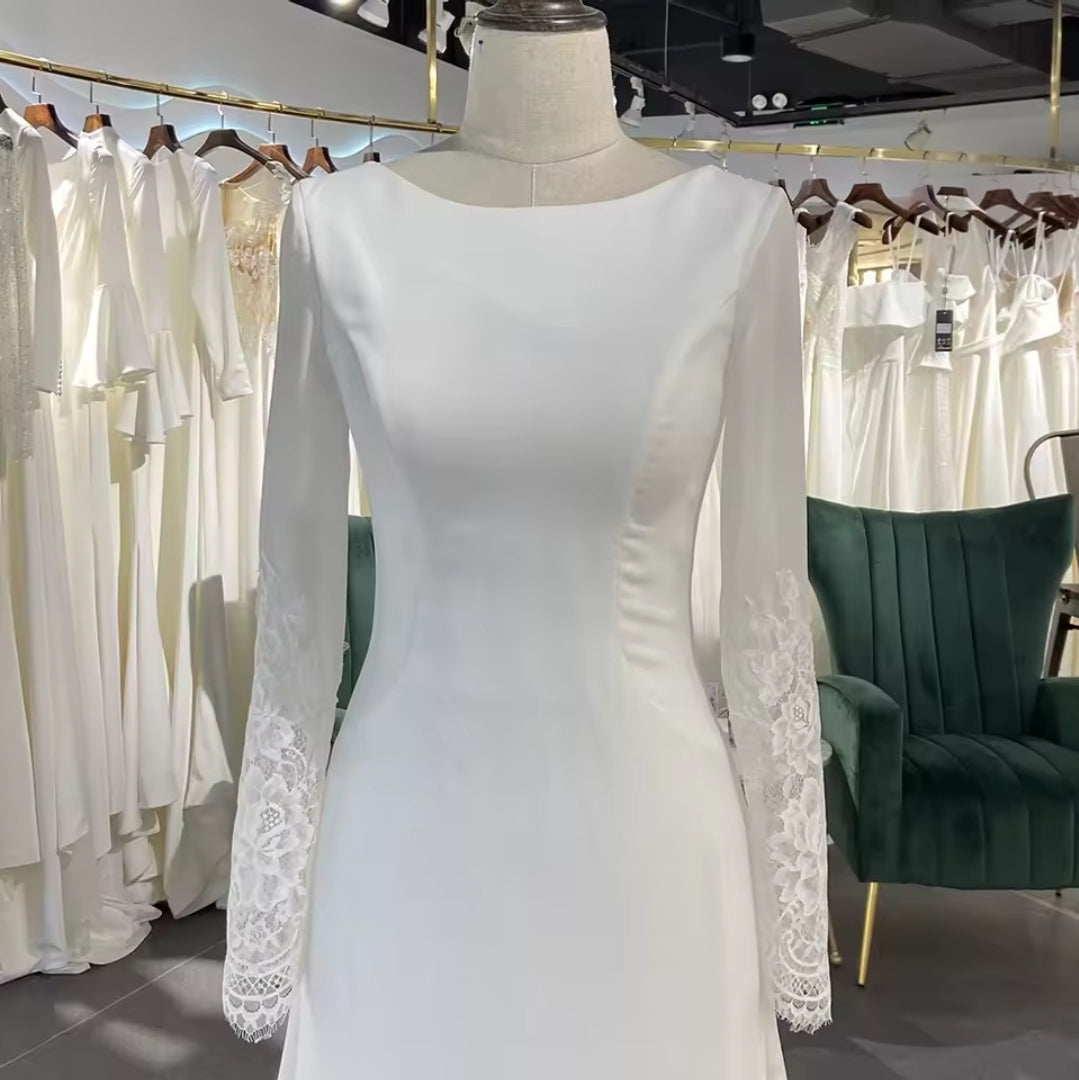 Simply Modest Long Sleeve 2025 Mermaid Gown With Beautiful Lace Back And Lace Sleeve Accents