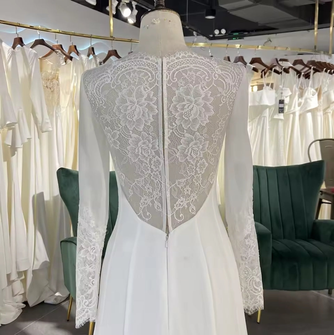 Simply Modest Long Sleeve 2025 Mermaid Gown With Beautiful Lace Back And Lace Sleeve Accents