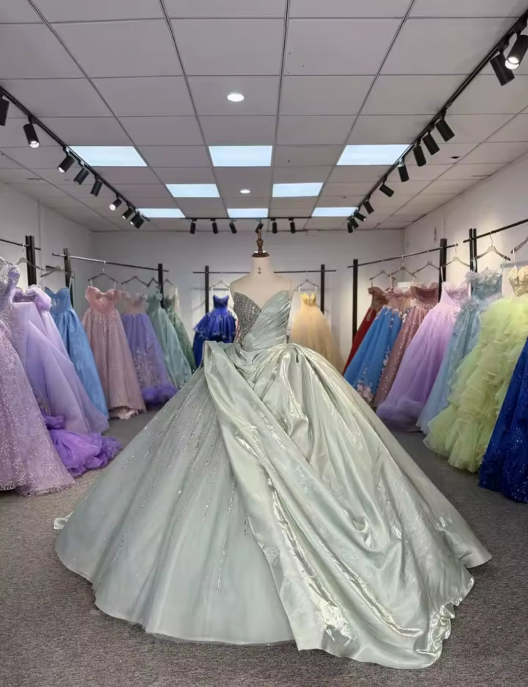 Strapless Half Beaded Half Pleated Lifted Scattered Crystal Beaded Accented A-Line Quinceañera, Special Occasion, Pageant, Sweet 16, Prom, Bat Mitzvah Ball Gown