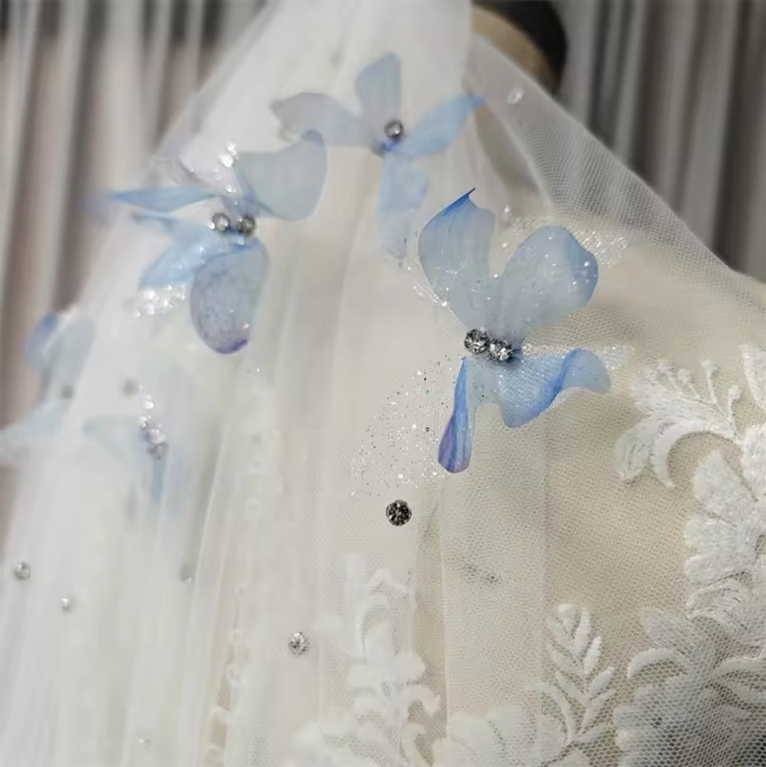Fairytale Multi Beaded Beautiful Scattered Butterflies Bridal Veil With Comb
