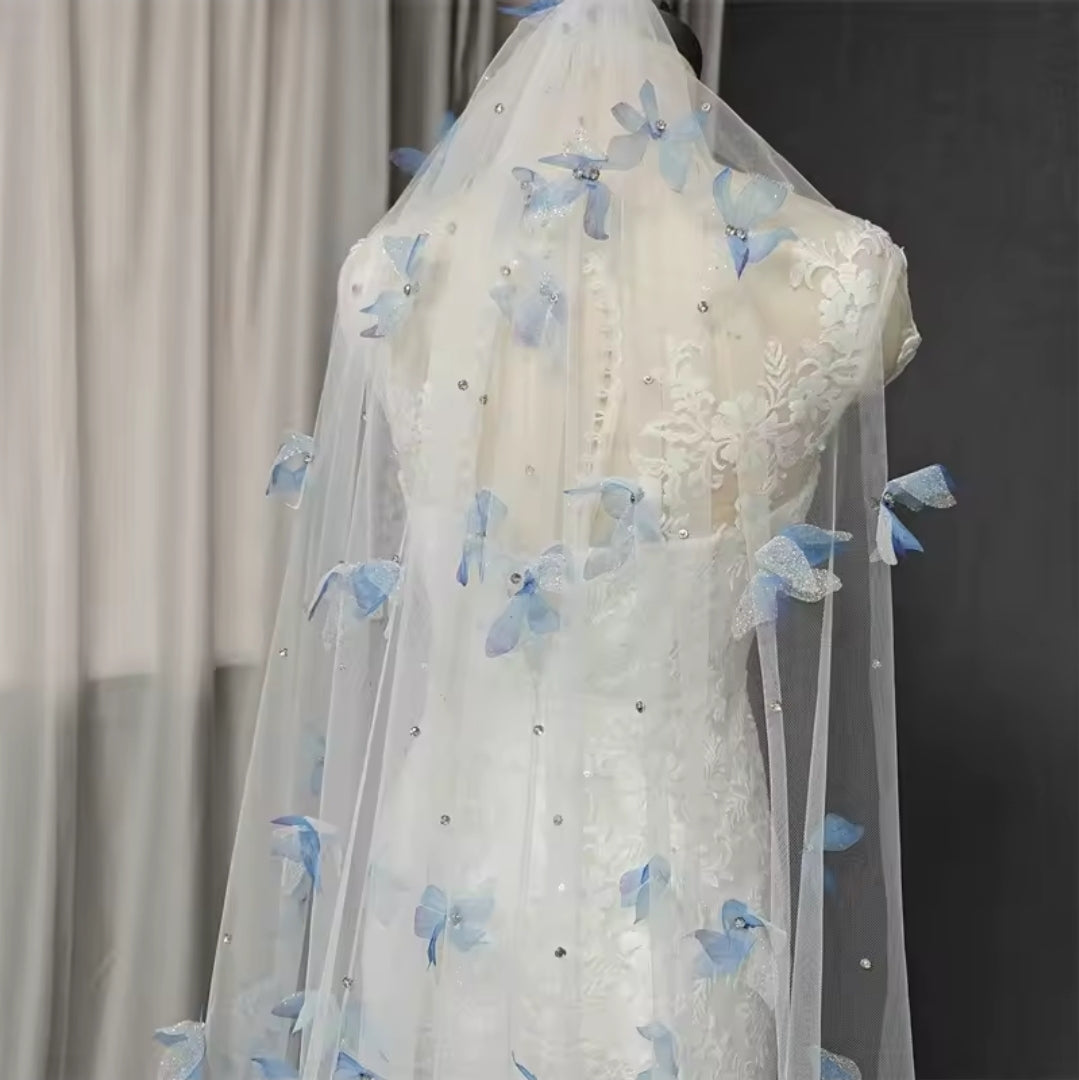 Fairytale Multi Beaded Beautiful Scattered Butterflies Bridal Veil With Comb
