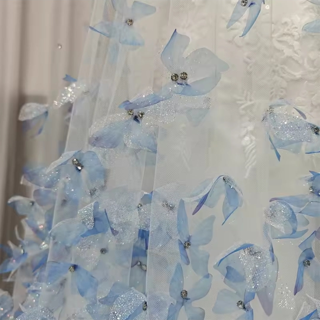 Fairytale Multi Beaded Beautiful Scattered Butterflies Bridal Veil With Comb