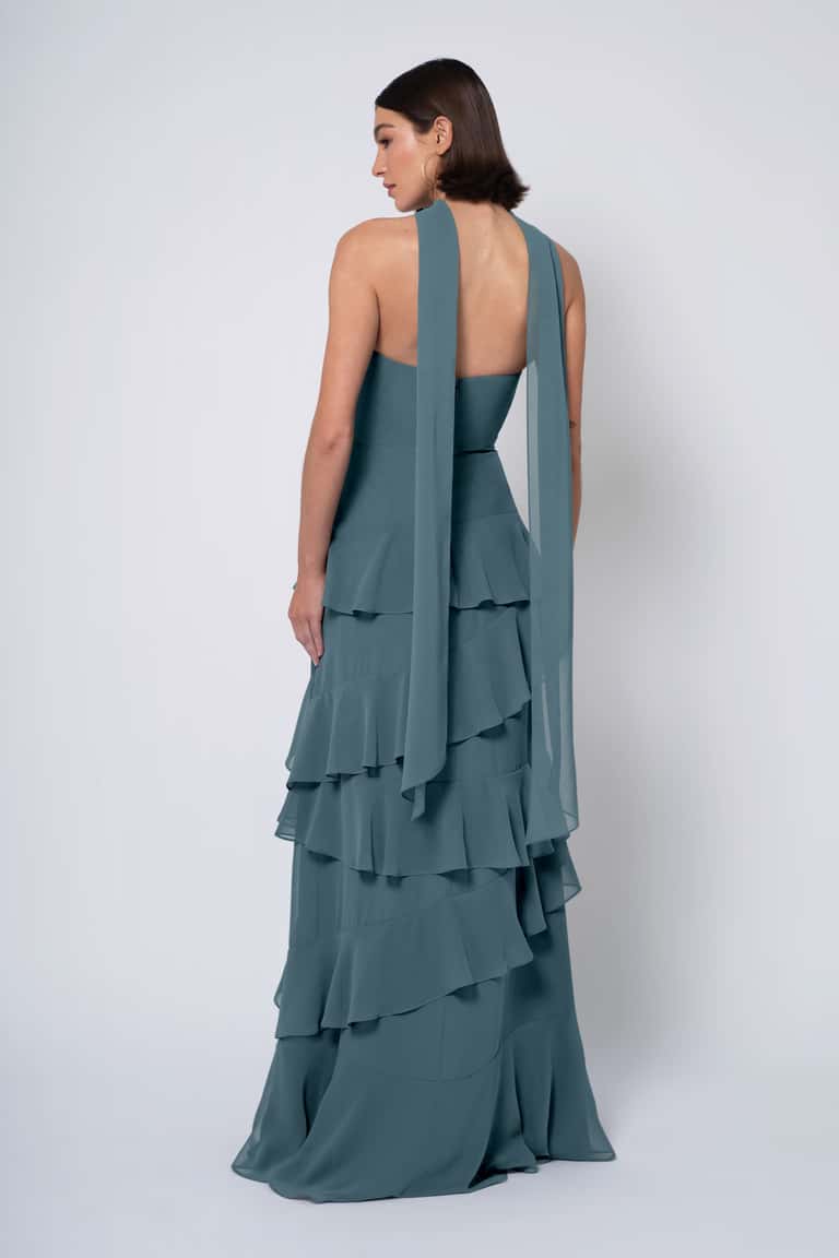 Strapless Chiffon Cowl Neck Bridesmaid Dress With Flattering Neck Scarf