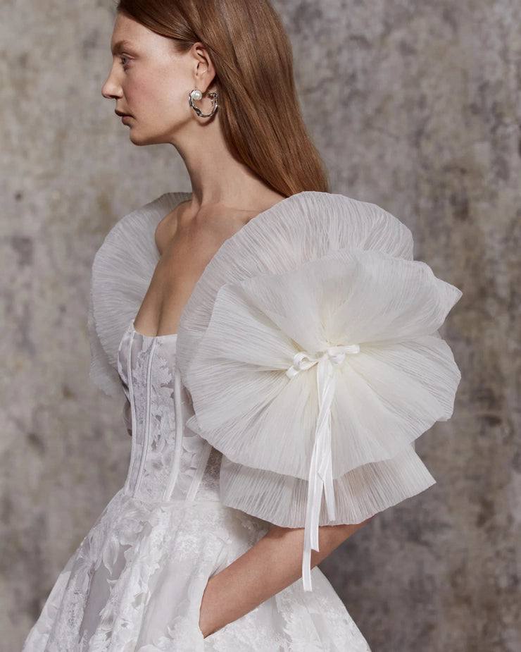 Detached Pleated Organza Petal With Center Ribbon Sleeves