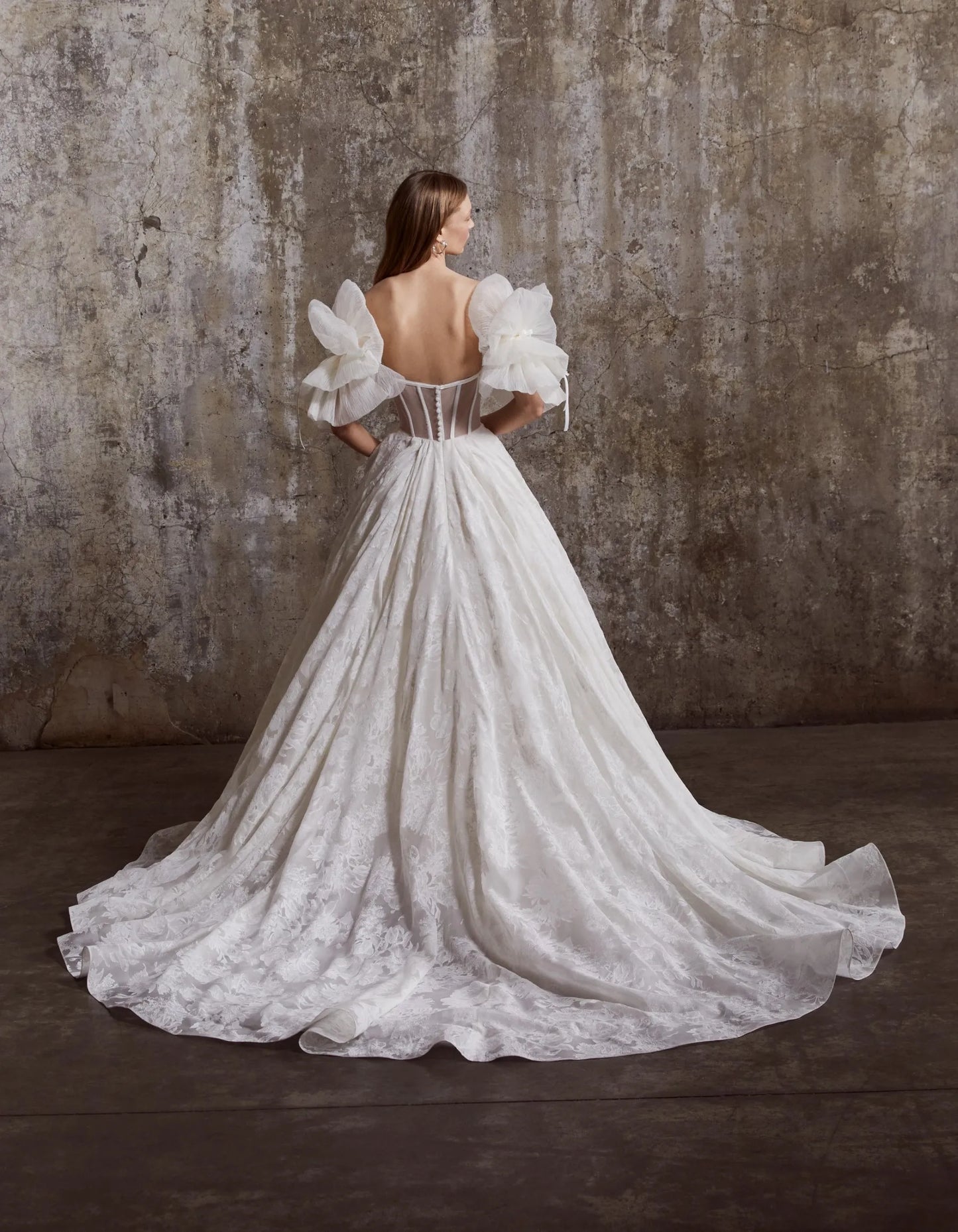 Detached Pleated Organza Petal With Center Ribbon Sleeves
