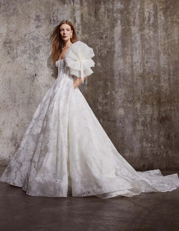 Detached Pleated Organza Petal With Center Ribbon Sleeves