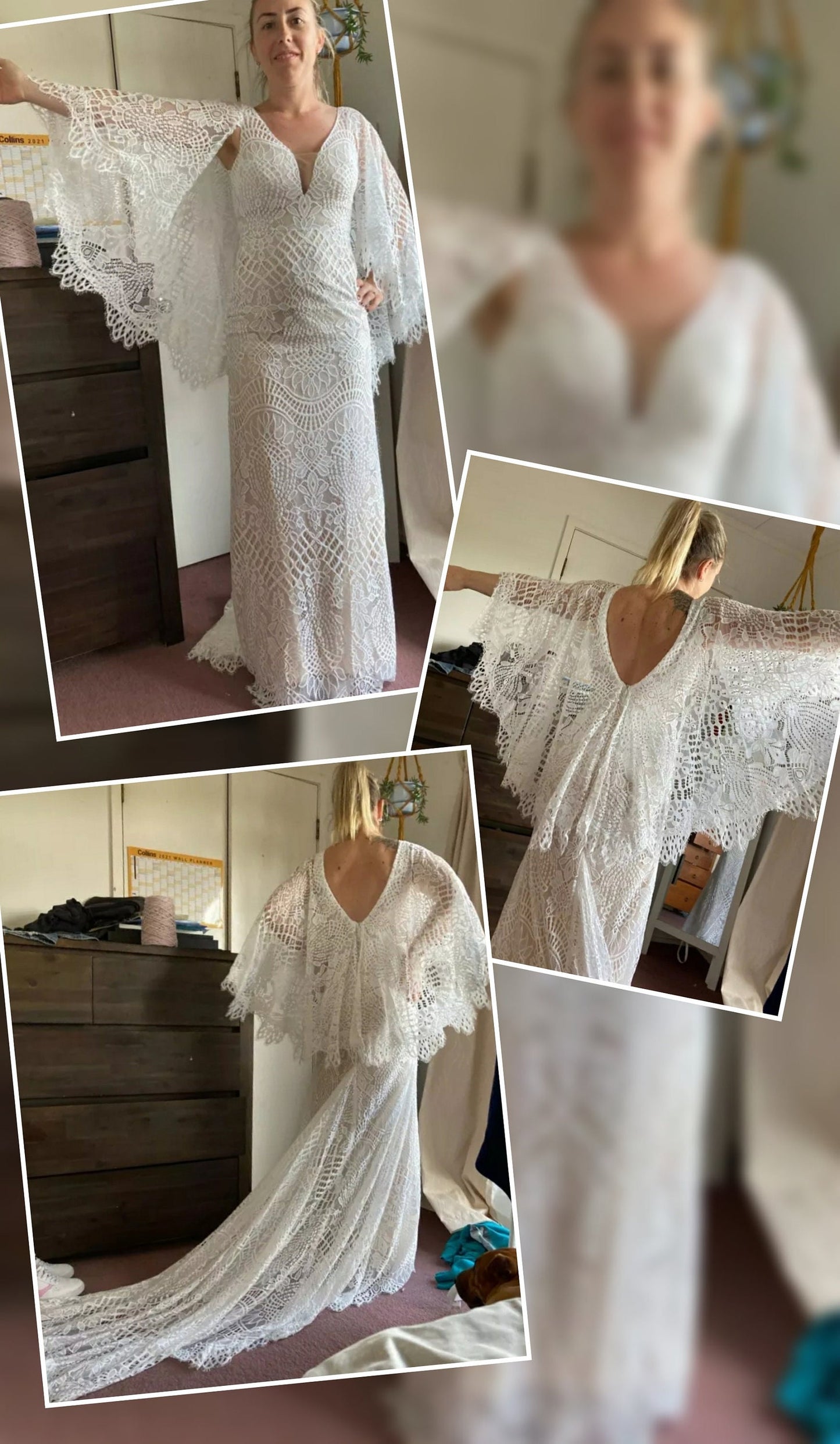 Flutter Sleeve Boho Plunging V-Neck Laced Gown