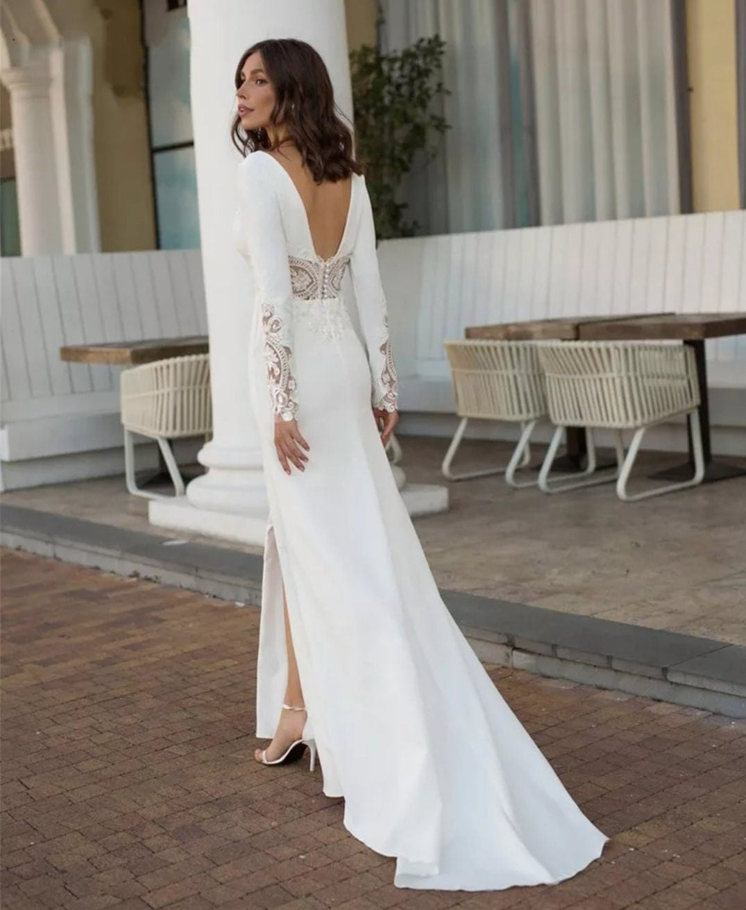 Mikado Satin And Lace Back Simple Modern Ceremonial Bridal Gown