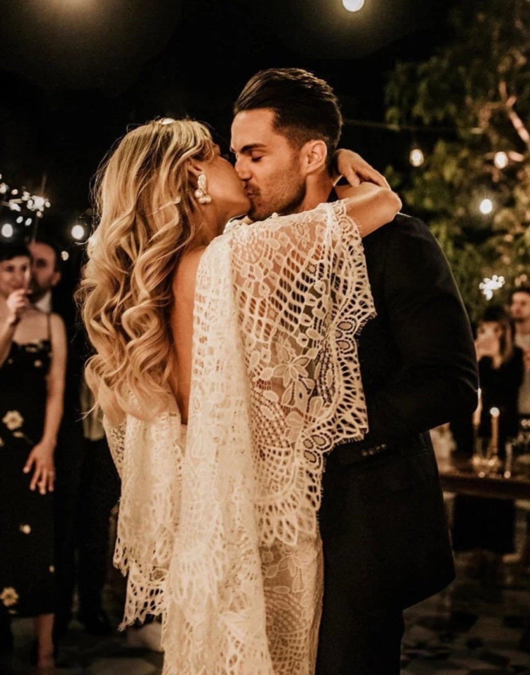 Flutter Sleeve Boho Plunging V-Neck Laced Gown