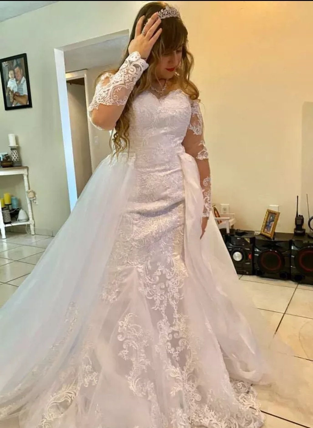Long Sleeve Lace Mermaid Bridal Gown With Detachable Train