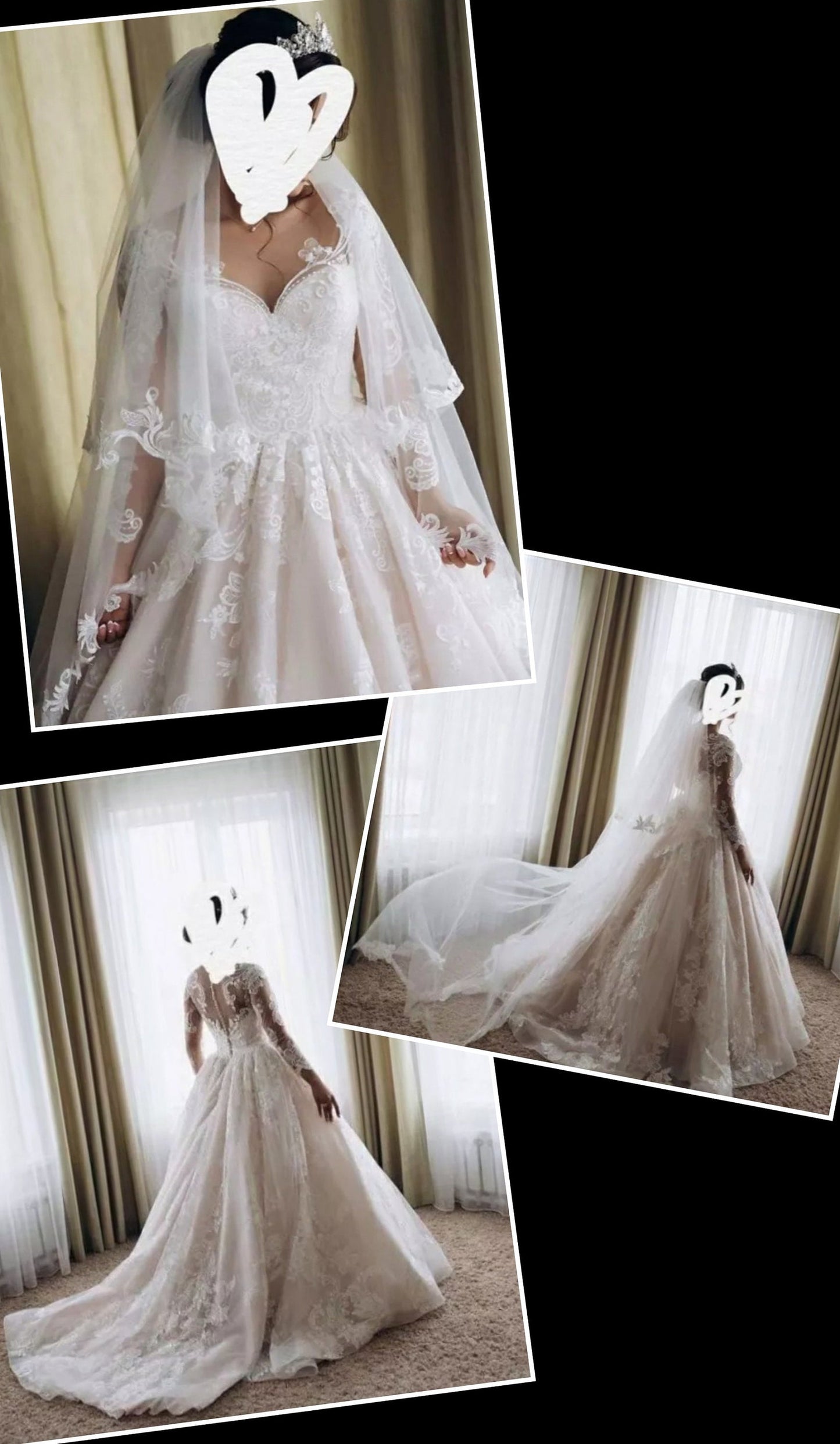 Romantic Long Sleeve Sheer Scroll Sweetheart Neckline Embroidered Princess A-Line Wedding Gown