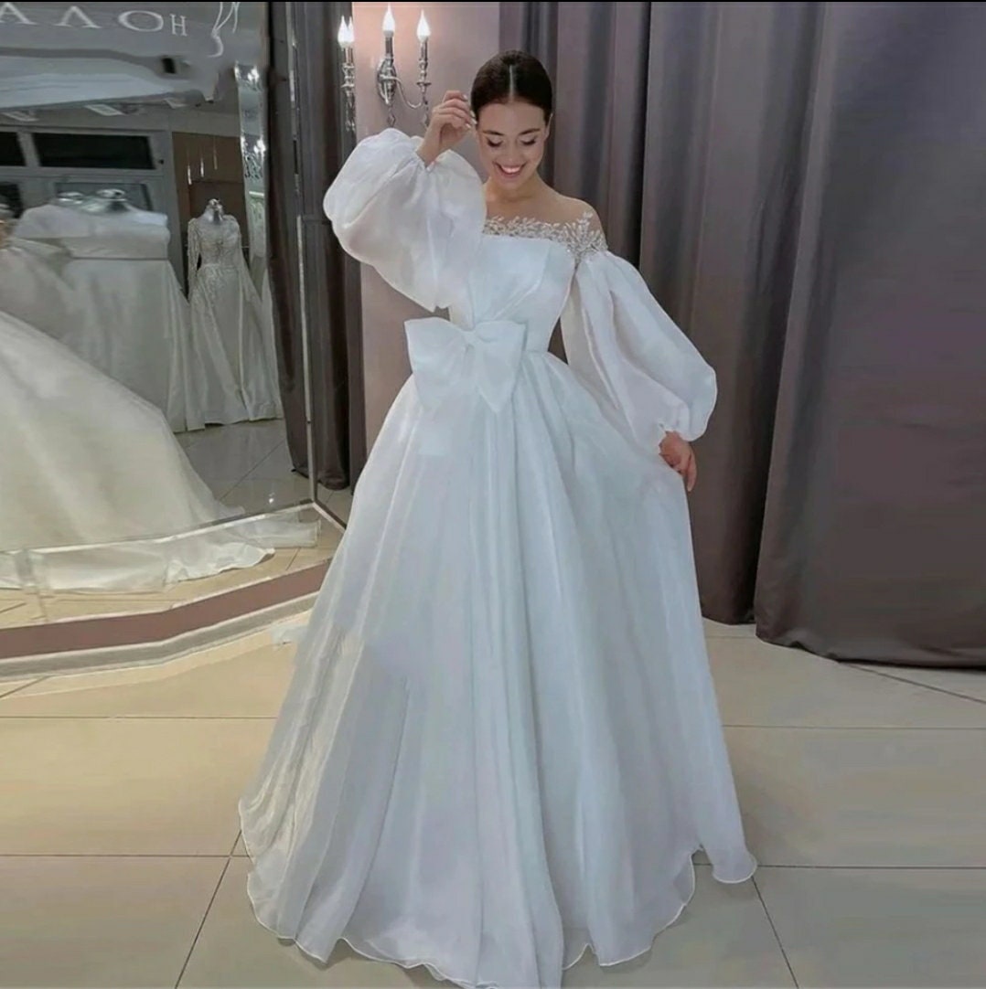 Long Sleeve Floral Vine Leaf Neckline Gown With Detachable Sleeves
