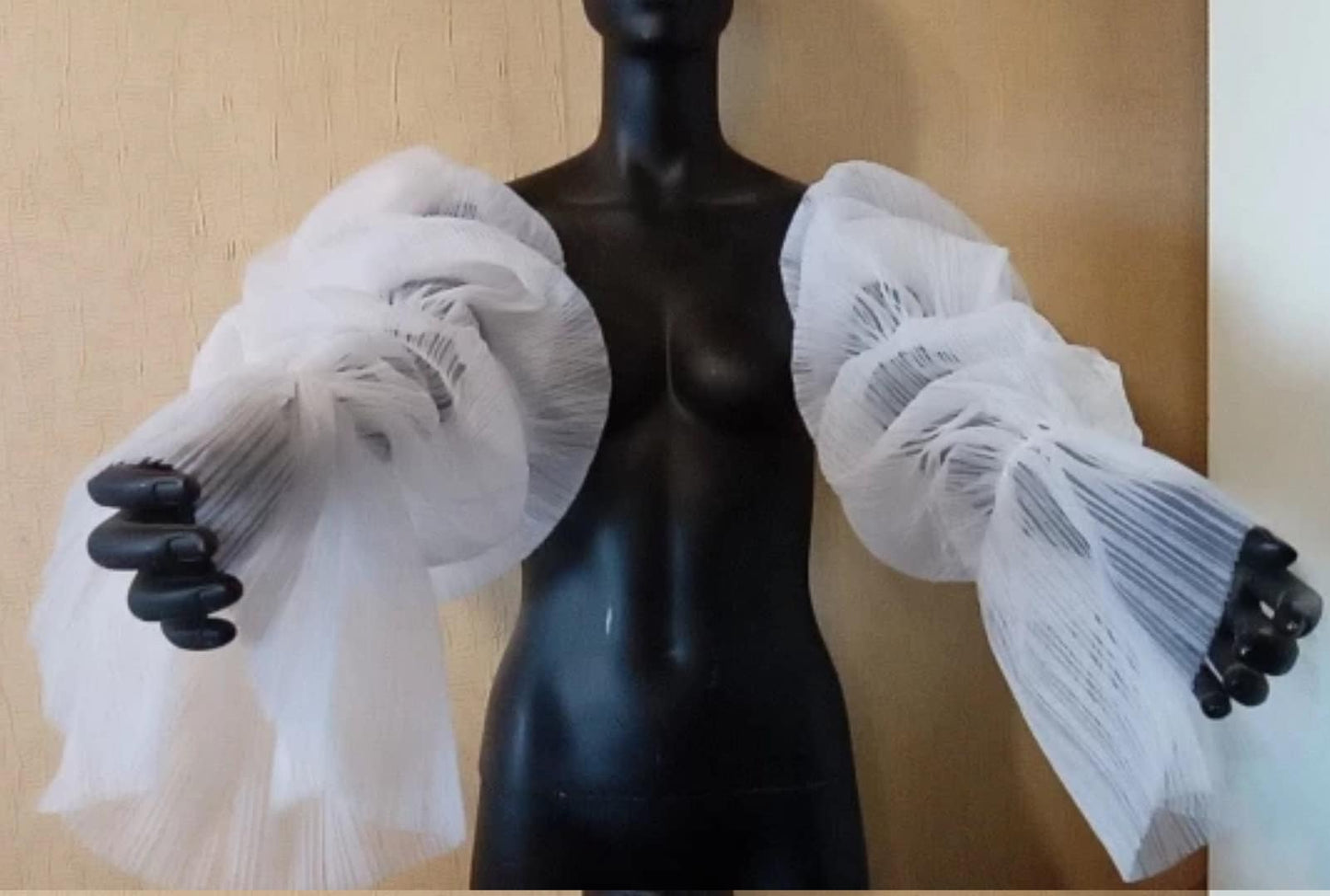 Detached Pleated Tulle & Ribbon Full Length Sleeves