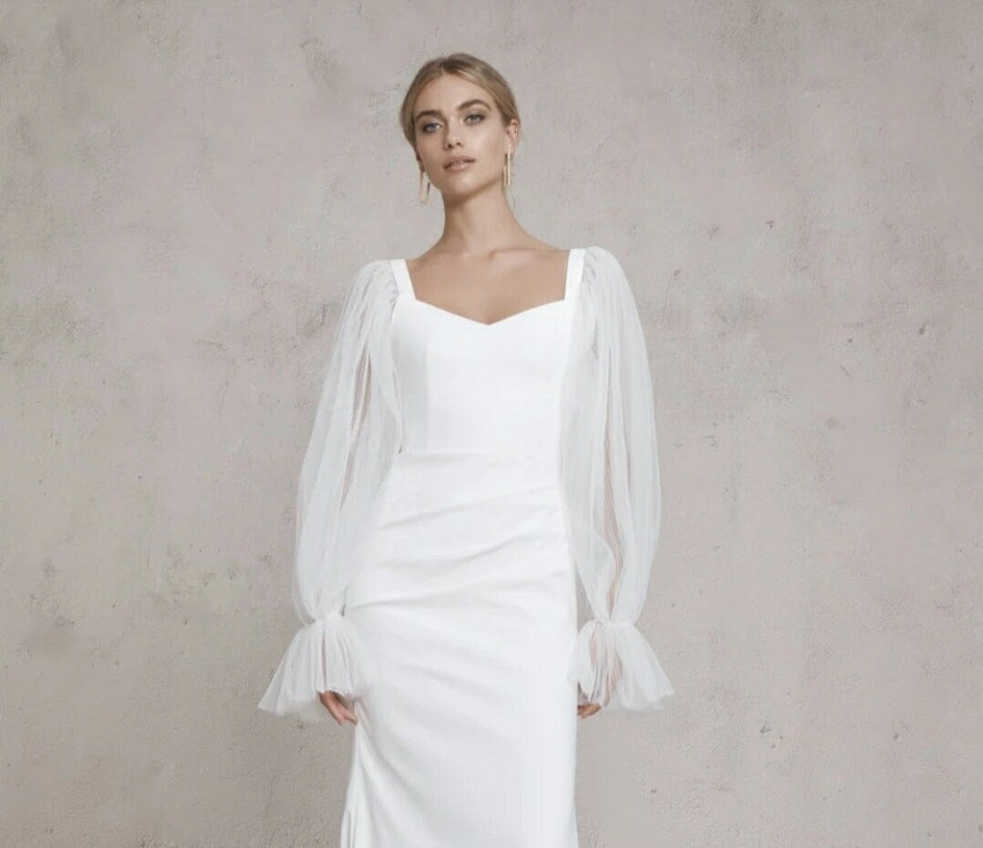 Contemporary Plisse Tulle Stretch Crepe Full Statement Detached Sleeves
